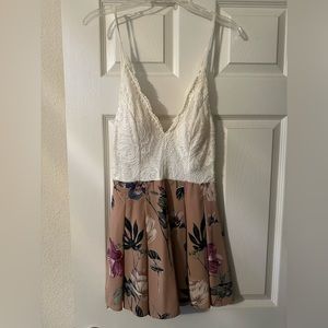 Love Culture romper dress pink florals and white lace spaghetti strap